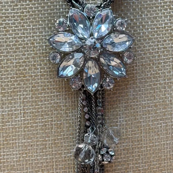 Betsey Johnson Silver and Black Crystal Necklace with Tassel - Picture 2 of 11